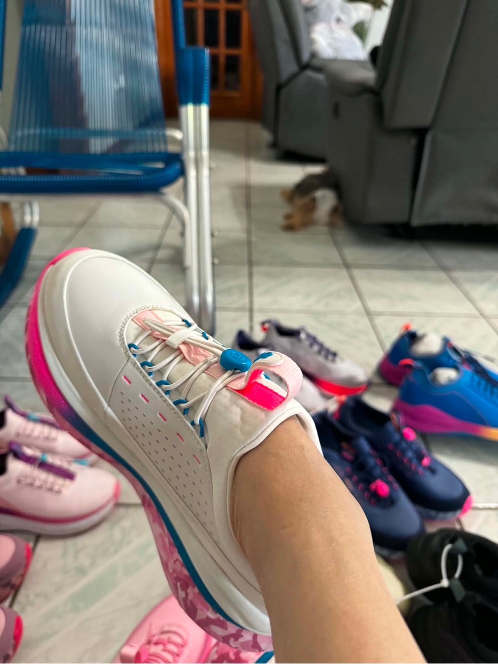 White Platform Sneakers with Pink and Blue Accents for Women